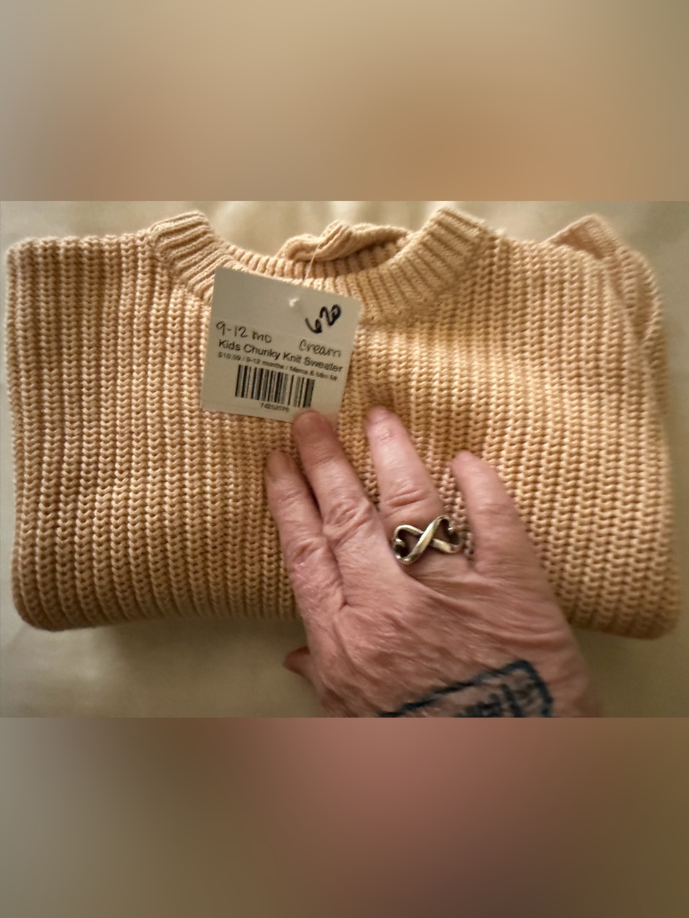NWT Mama & Mini Chunky Cable Knit Crewneck Sweater in Beige  Multiple Sizes - Picture 2 of 3